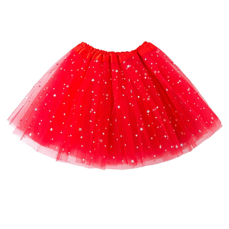 JastoreÂ® Girls Layered Stars Sequins Tutu Skirt Princess Ballet Dance Dress (Red) - Image 3